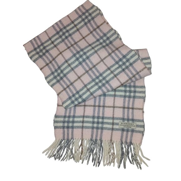 Burberry Ladies Vintage Light Pink Gray White Luxury Plaid Fall Winter Scarf - Picture 1 of 5